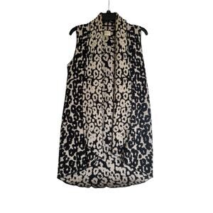 Cupio Womans Animal Black Cream Print Midi Open Sweater Vest Long Size Medium